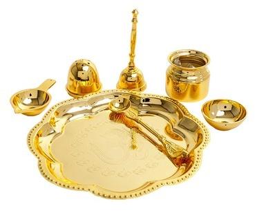Polished Brass Pooja Thali Set, Feature : Fine Finished, Hard Structure