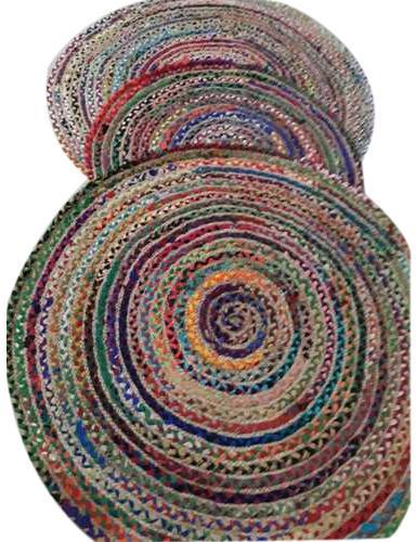 Round Cotton Printed Handmade Carpet, Size : 2X2 Inches