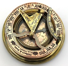 Brass sundial compass with Leather box, for Promotion Gifts, Color : Antique