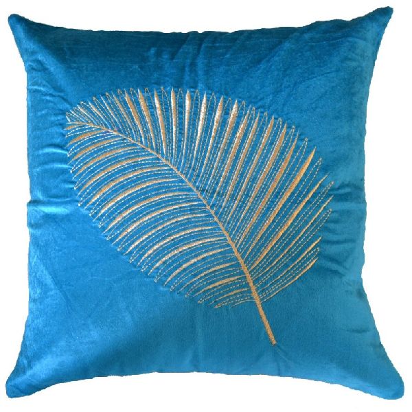 Gold Feather Embroidered Pillow