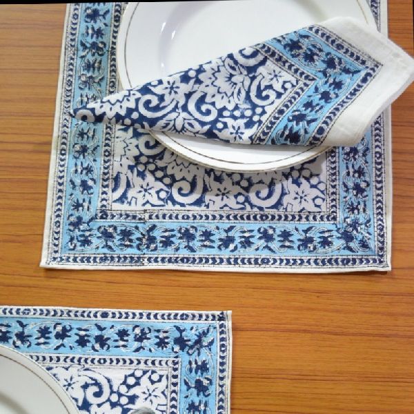 Hand Printed Blue Placemats, Size : 13 in. X 17 in.