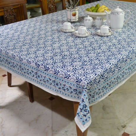Hand Printed Blue Tablecloth