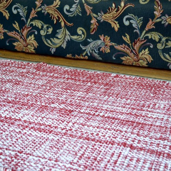 Handwoven Flat Red and White Cotton Runner