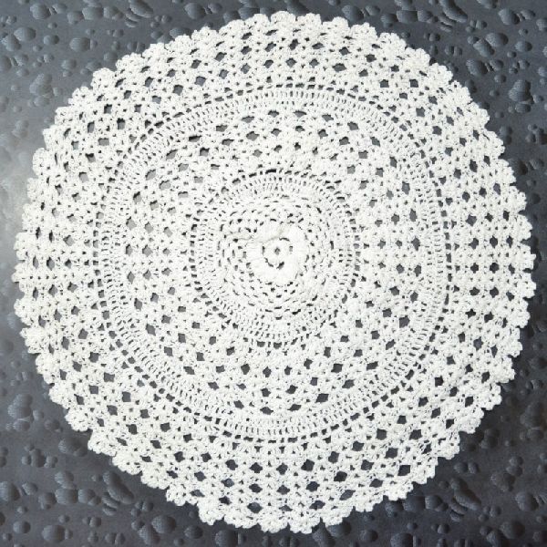 White Crocheted Cotton Round Centerpiece