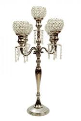 Candelabra Silver with Crystal Votives and Dangles