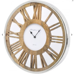 wood and steel Round Table Clock