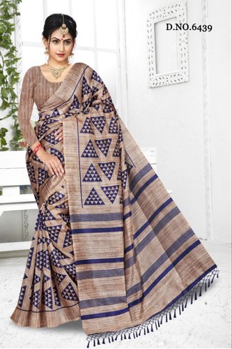 Printed Tussar Silk Saree, Saree Length : 6.3 m (with blouse piece)