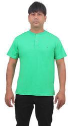 Mens Cotton Plain Henley Green T Shirt