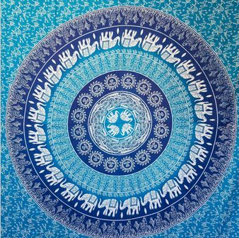 Mandala Blue Elephant Printed Tapestry
