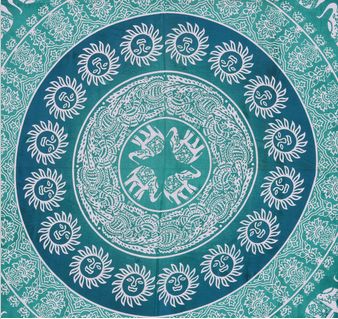 Mandala Green Elephant Printed Tapestry