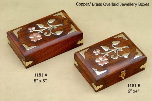 Bikaner House Wood Polished Brass Overlay Jewelry Box