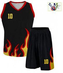 Mens Printed Basketball Uniform Kit, Color : Black, Red