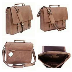 Brown Leather Bag, Pattern : Plain