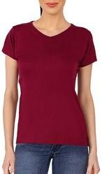 Girls Maroon Half Sleeve V- Neck T- Shirt