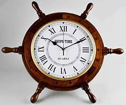 Wooden Ship Clock Wheel 24" with 14" Clock