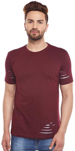 Round Neck Solid Maroon T-Shirt, Size : XXL, XL