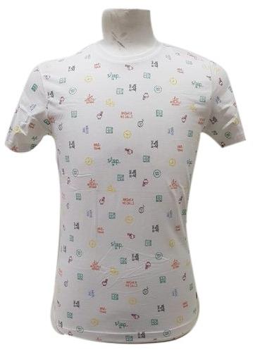 Round Cotton Printed T- Shirt, Size : M, L, XL, XXL, Color : White