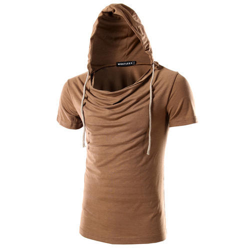 Brown Cotton/Linen Hooded T Shirts