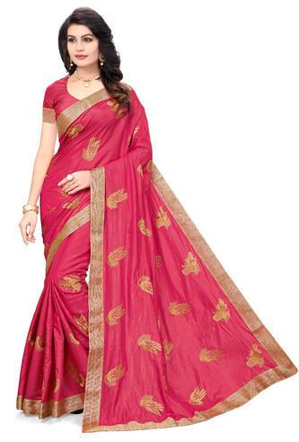 Embroidered Chanderi designer saree, Feature : Anti-Wrinkle, Easily Washable, Skin Friendly