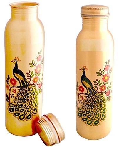 Peacock Print Copper Water Bottle, Storage Capacity : 1ltr