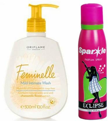 Oriflame Sweden Feminelle Mild Intimate Wash and Sparkle Perfume Combo