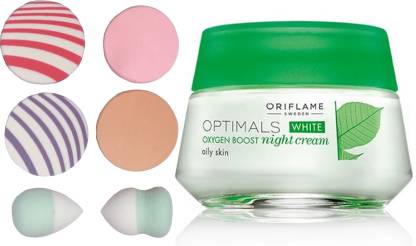 Oriflame Sweden Optimals White Oxygen Boost Night Cream with Puff Sponge Combo