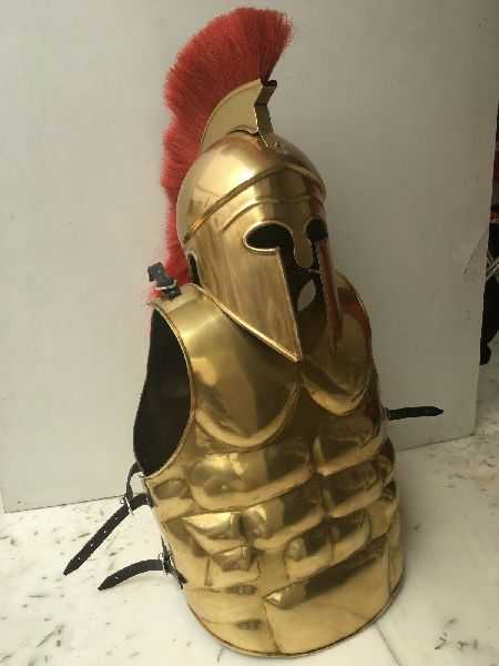 Armor Medieval Brass Finish Muscle Armor jacket With Red Plume Reenactment  Item
