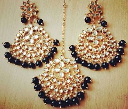 Elite Beautiful Earring With 1 Moti Maang Tikka Party Wear and wedding Wear  For Girls and