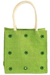 Printed Green Jute Beaded Bags