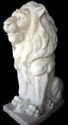 White Sitting Lion Marble Sculpture, For Interior Decor, Exterior Decor