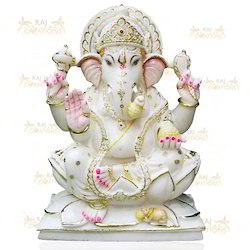 Raj Creations Wash with light hands White Marble Ganesha