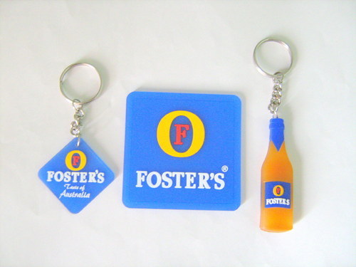 Square Bottle Rubber Keyrings, Color : Blue, Yellow Silver