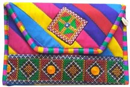 Param Handicrafts Embroidered clutch handbag, Closure Type : Buckle