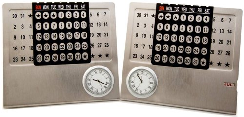 Rectangle Metal Watch Desk Calendar, Color : Silver