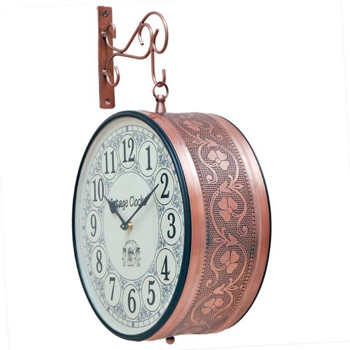 Round Double Side Railway Metal Wall Clock, Color : Copper/Brass/Silver