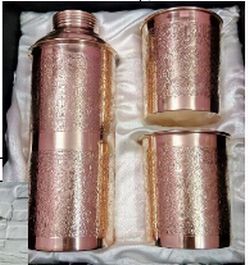 Copper Bisleri Bottle with 2 Glass, Feature : Hard Structure, Lite Weight