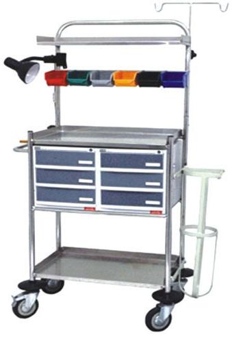 Mild Steel Multicolor Crash Cart Trolley, for Clinical, Hospital