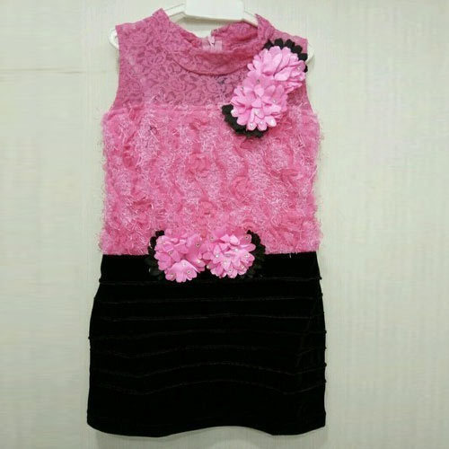 Pink Kids Party Wear Dress, Color : Black