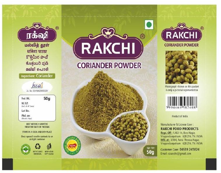 Rakchi Natural Dried Organic Coriander Powder, Packaging Type : Plastic Pouch