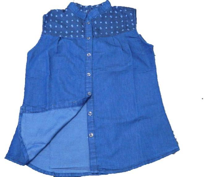 A.K Collection Plain Ladies Denim Sleeveless Shirt, Occasion : Casual