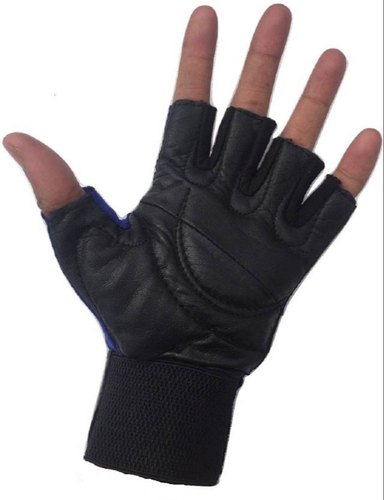 Entire Leather Black Gym Gloves, Size : Free