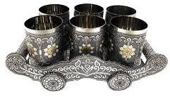 Oxidized Meenakari Glass Tray Set, for Kitchenware, Size : Multisize