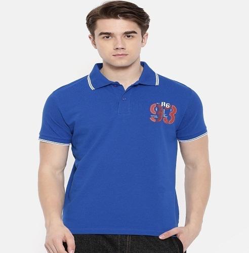 Latino Collar Blue Polo Shirt, Gender : Men