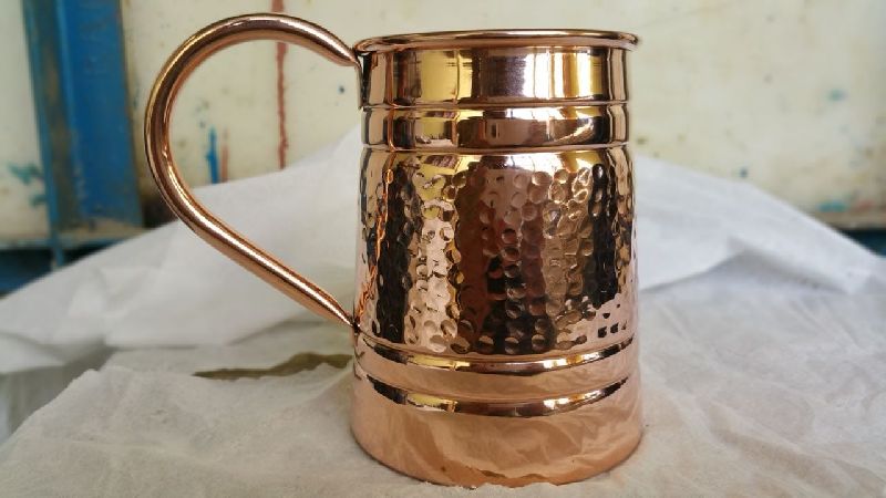Sarwat International Polished Copper Beer Mug, for Drink Ware, Pattern : Hammared