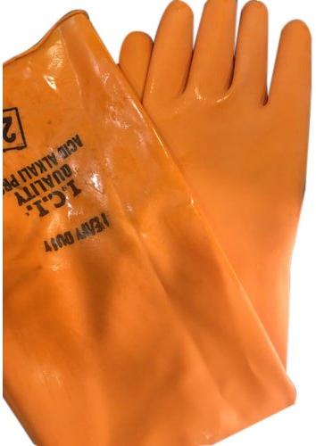 Orange rubber hand gloves