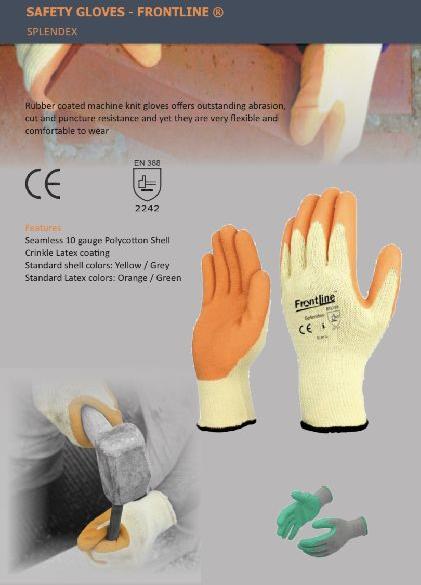 Frontline Latex Coated Gloves SPLENDEX, for Construction, Length : 10-15 Inches