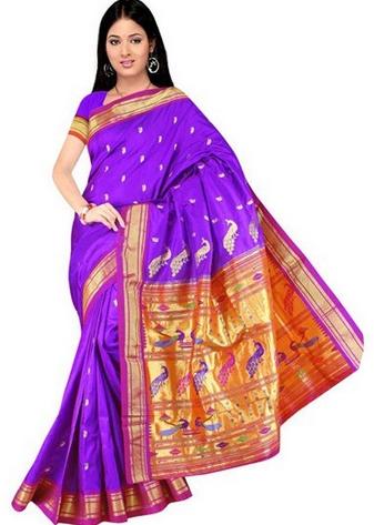 Purple Silk Paithani Sarees
