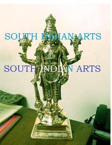 SOUTH INDIAN Brown Bronze Vishnu Statute, Color : Golden (Gold Plated)
