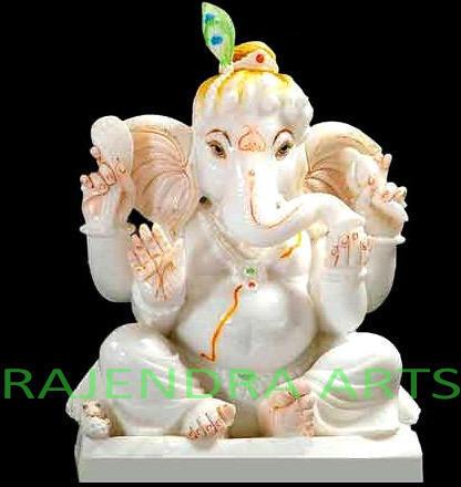 RAJENDRA ARTS White Marble Superfine Multicolor Ganesh God Statues, Packaging Type : Wooden Box
