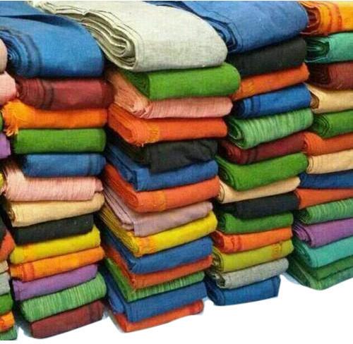 Handloom Cotton Fabric, for Garments, Textile Industries, Pattern : Plain, Checked